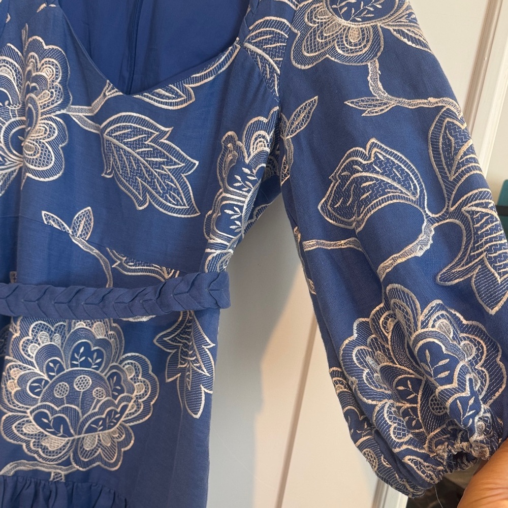 Alexis Blue and White Floral Lace-Trim Dress - Picture 4 of 4
